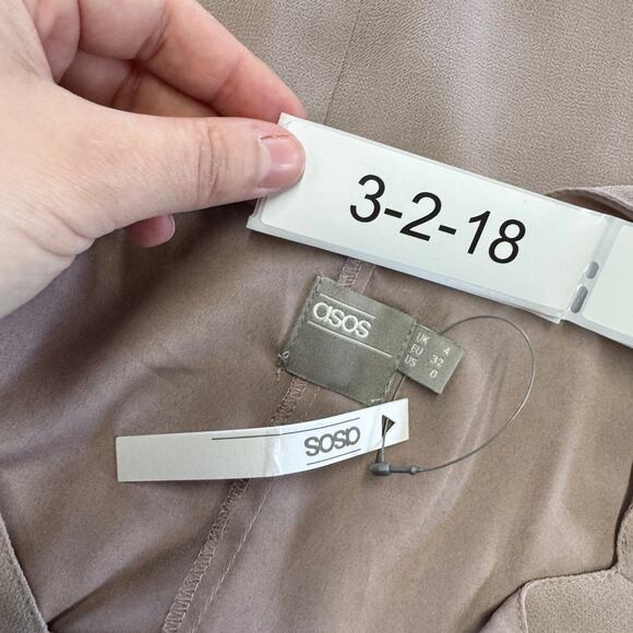 ASOS Dress Womens 0 Taupe Pink Halter Maxi V Back Slit Hem - Picture 3 of 7